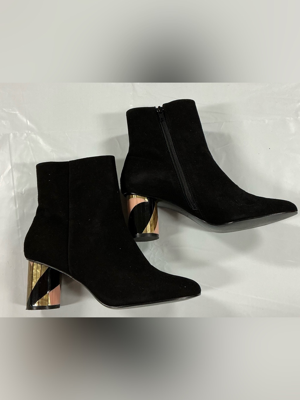 Kurt Geiger Black Suede Ankle Boots With Multicolor Geometric Heel Pr21-123